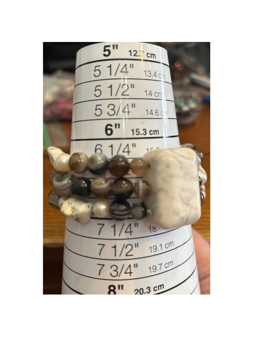 Gorgeous stone & glass CGI Beaded Bracelet Brown/White Size 7 without stretch - Picture 3 of 5